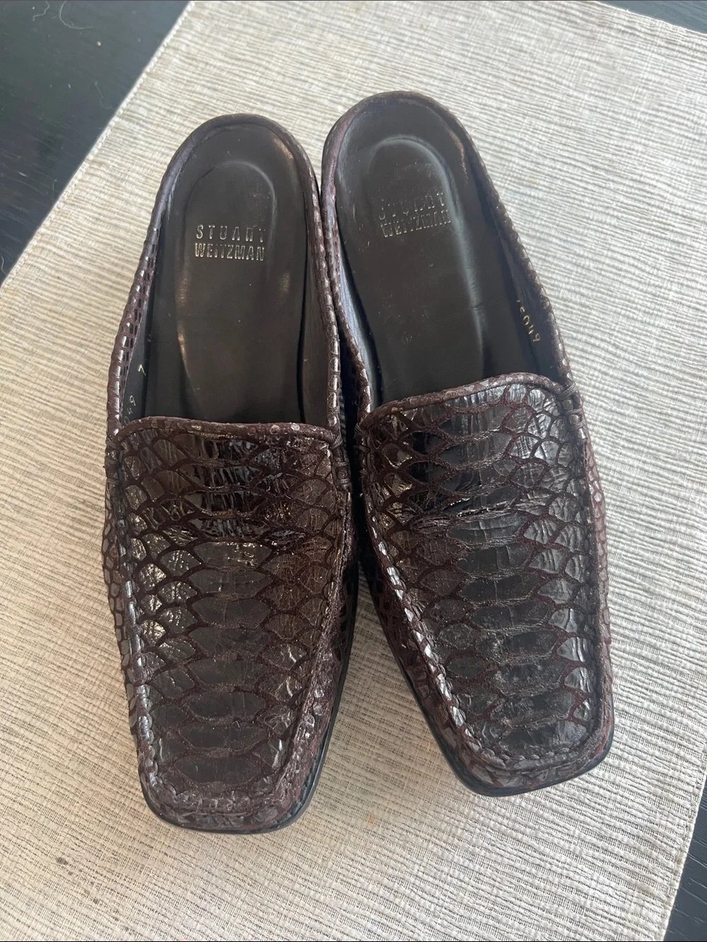 Stuart Weitzman women animal snake Embossed Loafers  Mile in Deep Brown